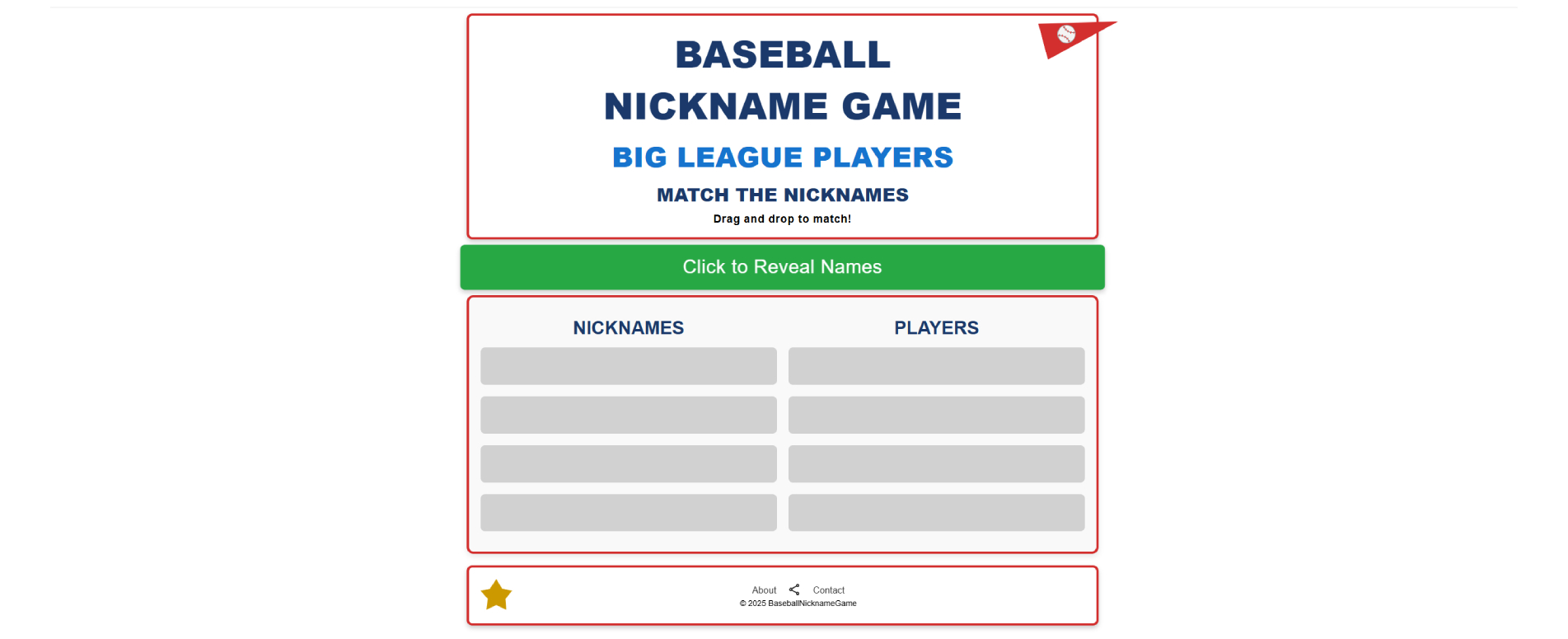 Baseball Nickname Game Homepage Thumbnail